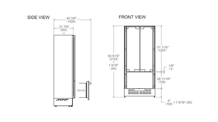 90 cm frigorifero french door panel ready con ice maker e dispenser d'acqua | Bertazzoni